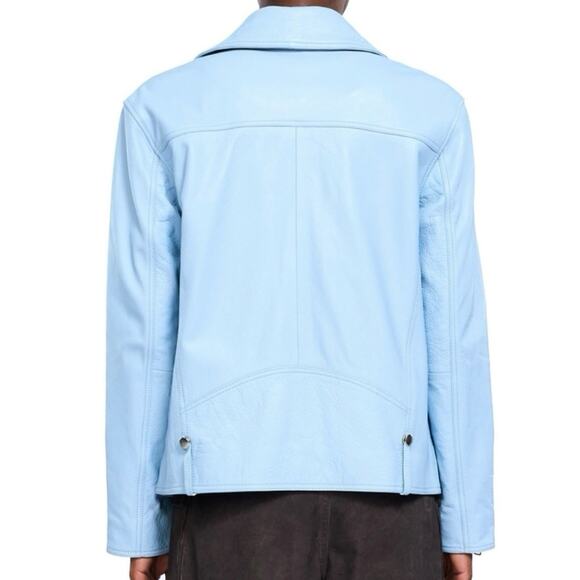 VIAVIA Genuine Leather Oversized Moto Jacket In Clear Sky Blue Size M - Picture 4 of 7